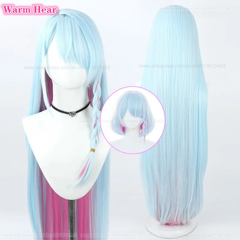 New Skin Arona Synthetic Wig Anime 103cm Long Blue Pink Mixed Straight Hair Cosplay Anime Wig Heat Resistant Party Wigs +Wig Cap