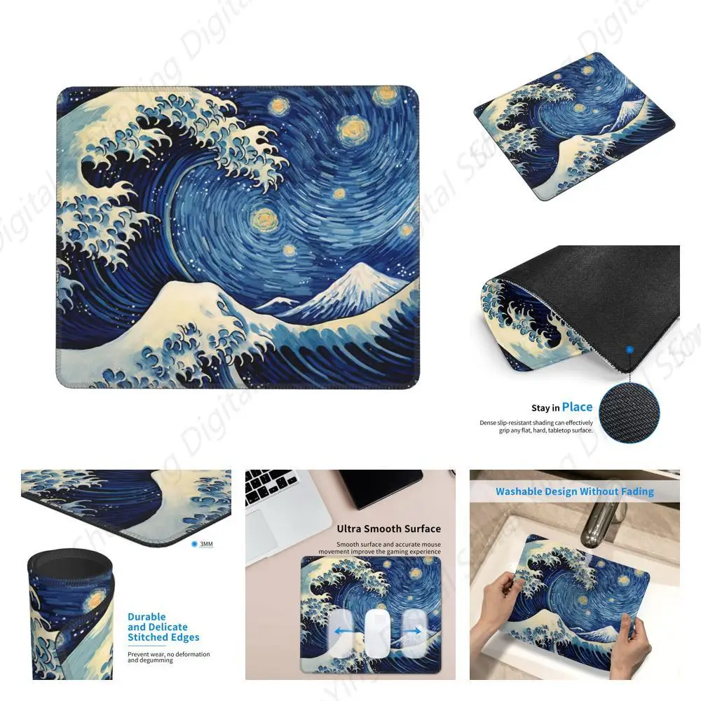Blue Wave Mouse Pad Anti Slip Rubber Gaming Mouse Pad Suitable For Office Mouse Pads On Laptops 18*22cm
