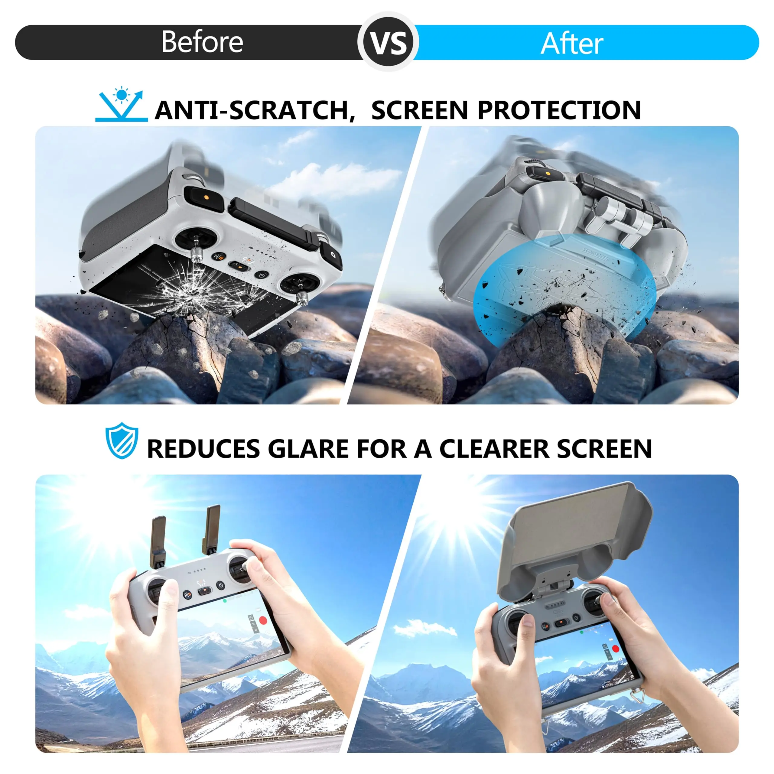 Mini 4 Pro Sun Hood for DJI RC 2 Controller,3-IN-1 Sunshade Joysticks Screen Protector for DJI Mini 4 Pro/Air 3S Accessories