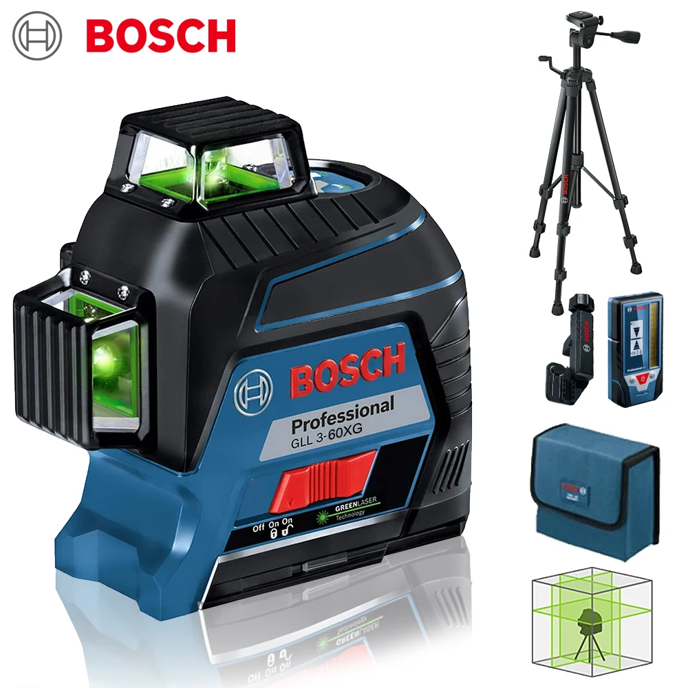 BOSCH 12 Lines Laser Level 360 Self Leveling Laser Level Green Horizontal & Vertical Cross GLL3-60XG Professional Measuring Tool