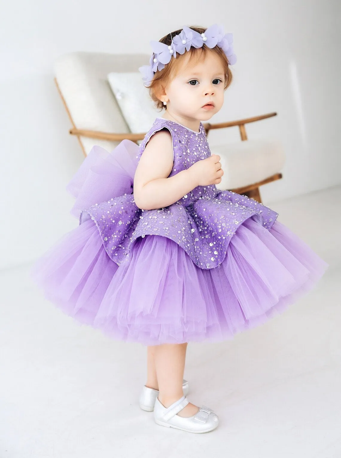 Custom Sparkly sleeveless pommel dress Cute baby dress Luxurious elegant Girl's first year Ball Formal occasion Banquet Party Co