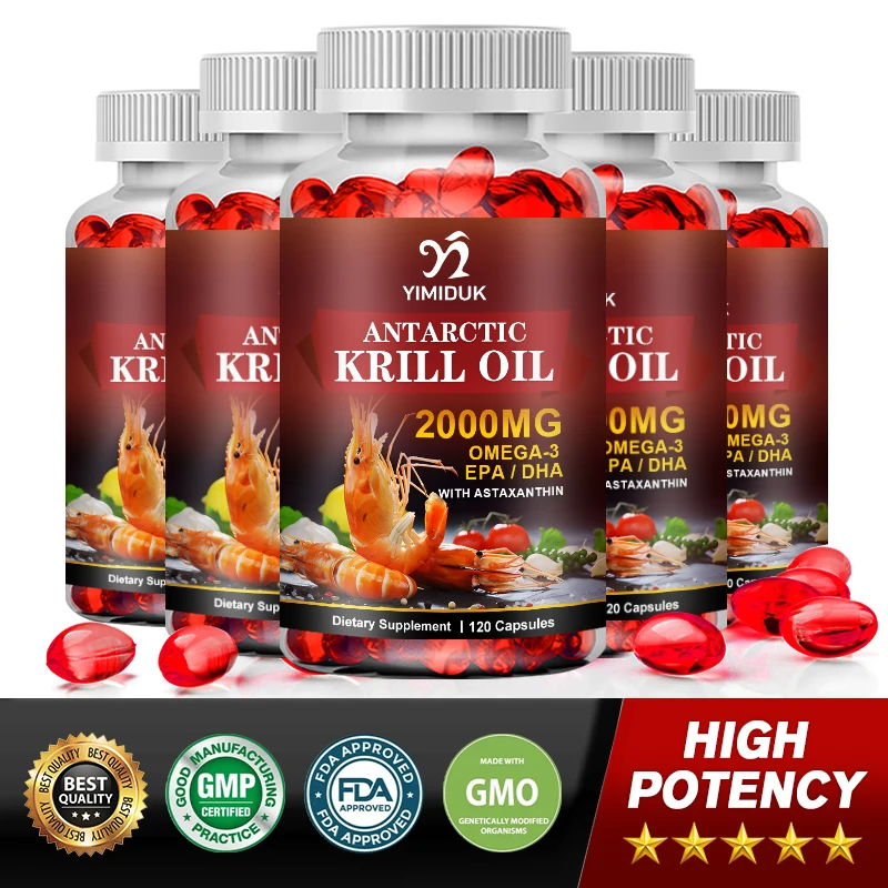 Antarctic Krill Oil Capsules 2000 mg, Omega-3 EPA, DHA, with Astaxanthin Supplement Sourced from Red Krill | Maximum Strength