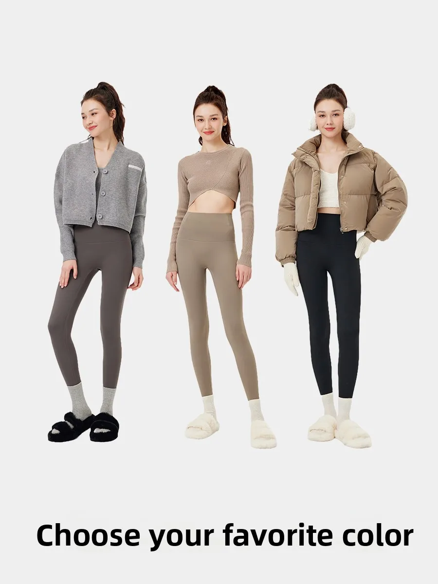 Plus Size Yogahose Damen Fce gefüttert Thi Arkskin Design Herbst Winter Hohe Taille Lange Hose Schlankheitsbasisschicht