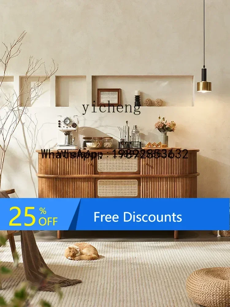 LYY Solid Wood Storage Cabinet Rattan Sideboard Cabinet Vintage Shutter Small Apartment Storage Hallway Chest of Drawers