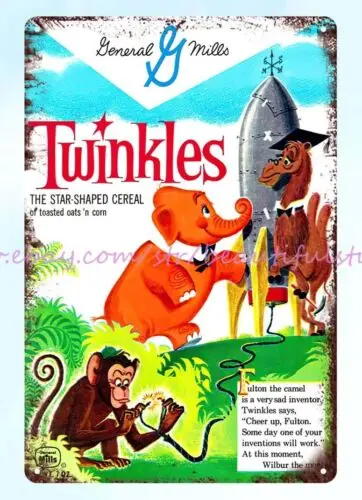 1960s Twinkles cereal restaurant breakfast metal tin sign home decor accents