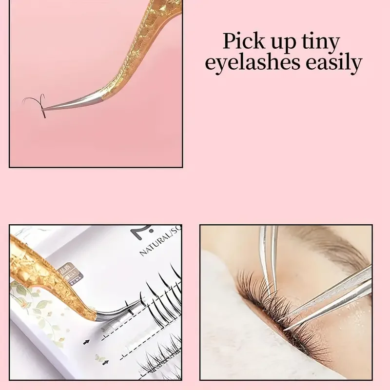 まつげエクステピンセット,高品質のステンレス鋼の精密ピンセット,湾曲したまっすぐな先端,完璧な眉の形,1個,3個