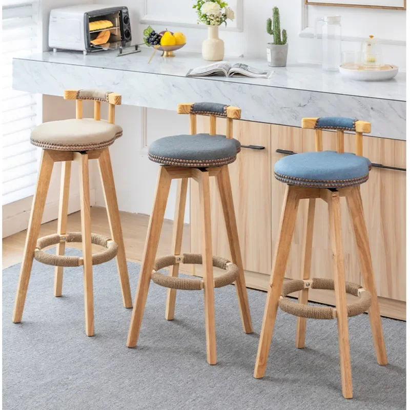 American Retro Solid Wood Bar Chair, High Backrest Dining Chair,Rotating Counter Stools,Stylish Home Furniture, Multiple Options