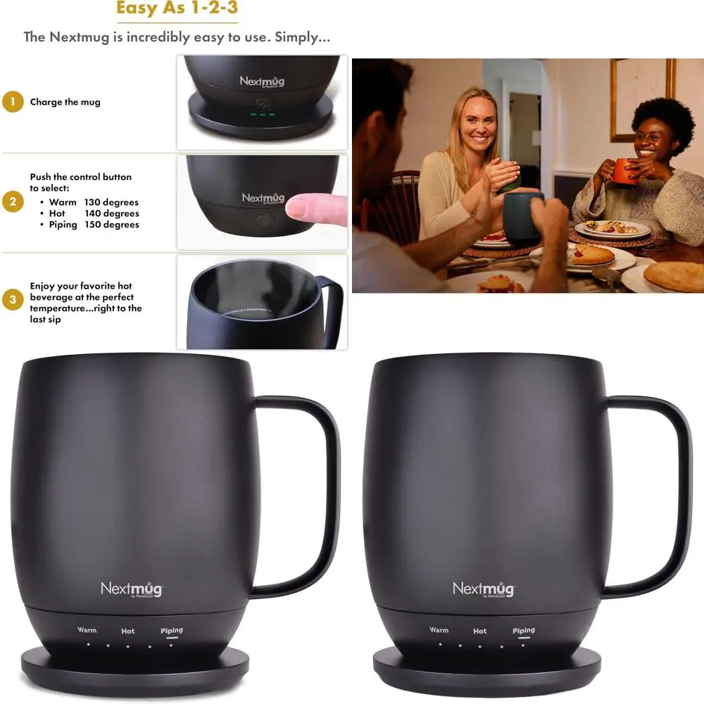 Taza de café negra autocalentable de 14 oz - Regulación de temperatura