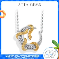 ATTAGEMS Luxury Moissanite Necklace With Moon Snake for Women S925 Sterling Silver lucky Birthday Party Engagement Jewelry Gift