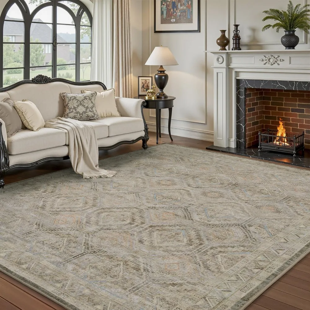 

Area Rug 8x10 Rug for Living Room-machine Washable Rugs for Bedroom-soft Vintage Beige Non Slip Carpet- Rug