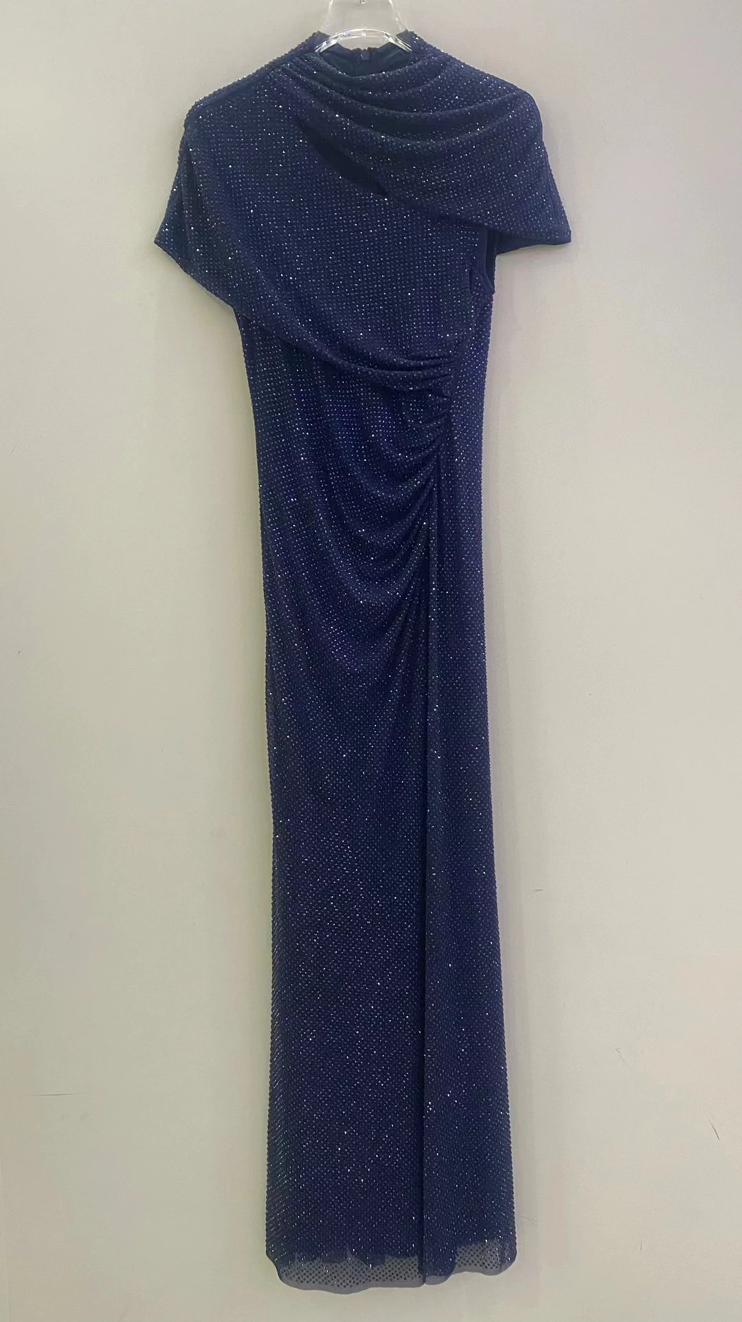 Vestido midi feminino com strass moda vestido de festa de manga curta