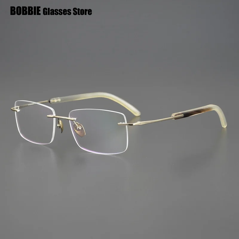 

Pure Titanium Natural Horn Glasses Frame Super Light Business Rimless Square Men Tide Myopia Eyeglasses Japanese Design Eyewear