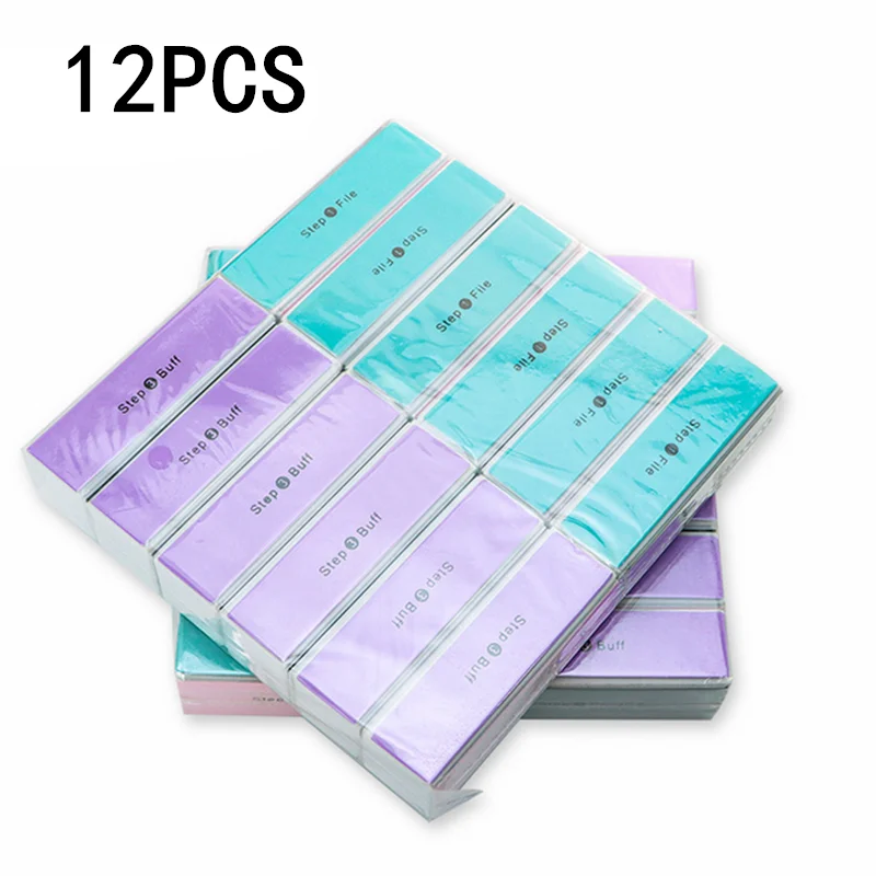 1/12PCS 4 Sides Sponge Nail Buffers Colorful Sanding Buffing Block Grinding Polishing Nail File Professional Nail Manicure Tool