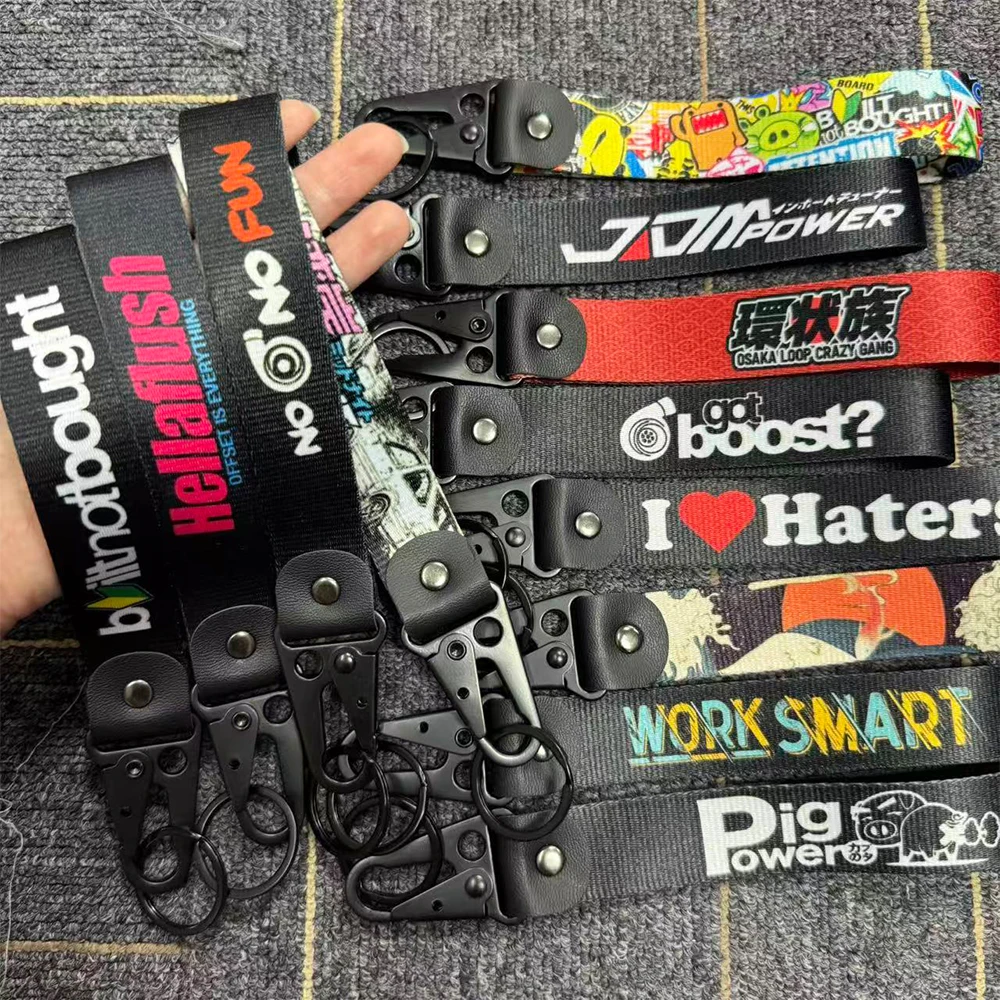 New Jdm Style Car Keychain Nylon JDM Power Performance Gift Lanyard Keyring Auto Key Steel Spring Clip Key Starp Key Pendant