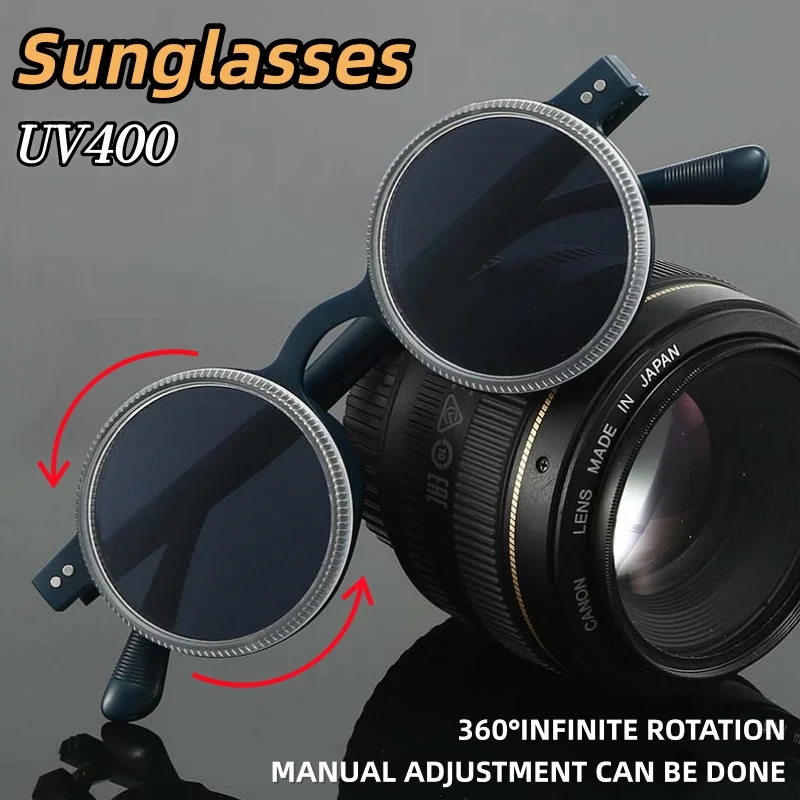 Manual Adjustment Can Be Done Zoom Round-framed Polarized Sunglasses 360°infinite Rotation Outdoor UV Resistant Shades Glasses