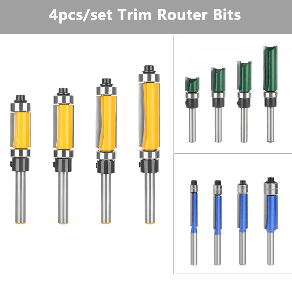 

4pcs/Set 1/4inch Shank Carbide Alloy Double Bearing Router Bit Wood Milling Cutter Tools for Carpentry in Wood Woodworking Tools