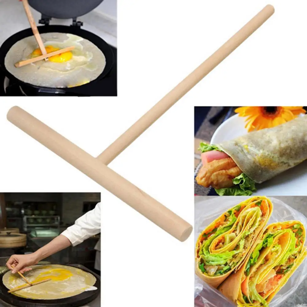 T Shape Wooden Crepe Maker Pancake Batter Spreader Stick Home Kitchen Tool DIY Pancake Restaurant Canteen Specially Supplies New