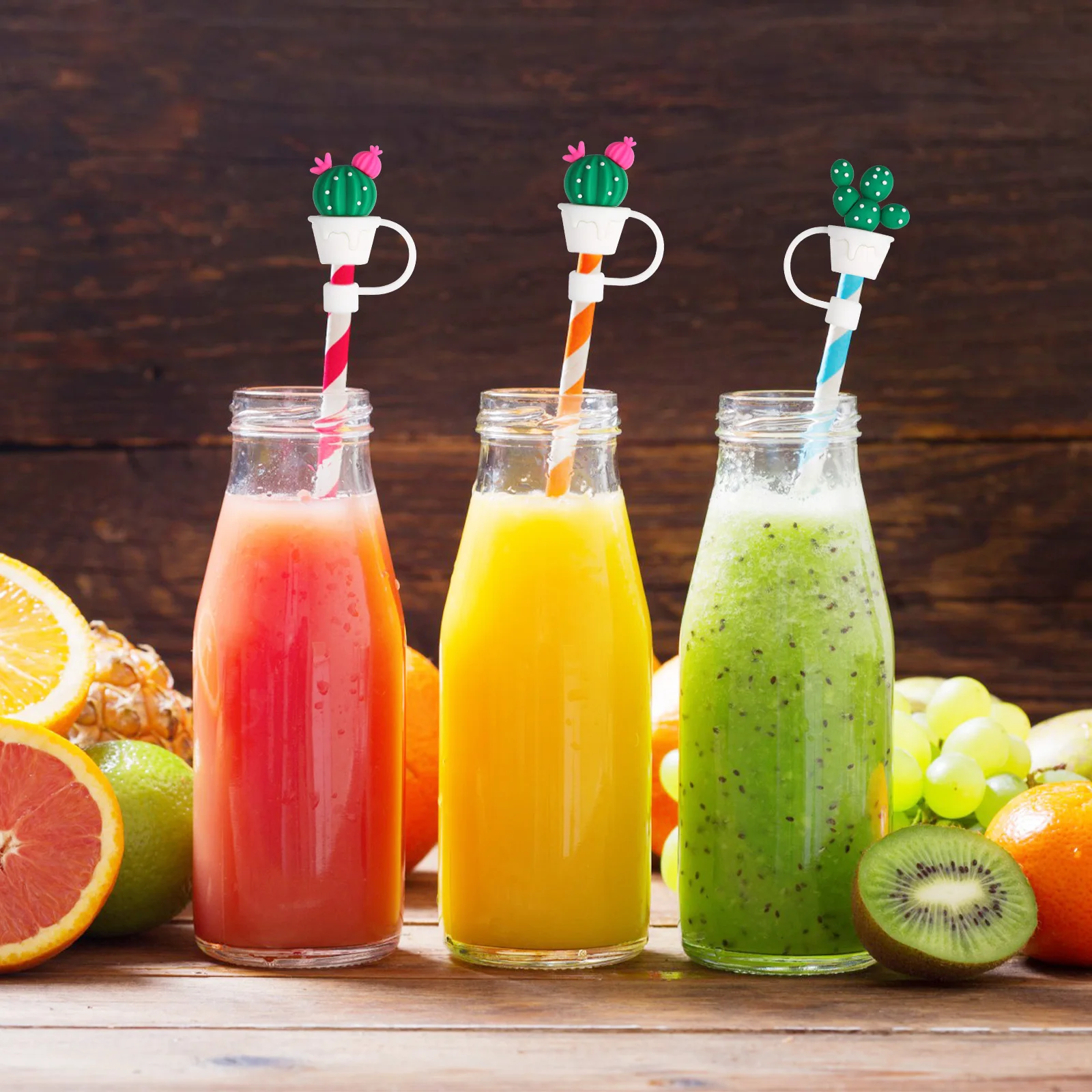 

Silicone Straw Tips Cover 4pcs Reusable Drinking Straw Caps Toppers for Kitchen Bar Supplies Cactus End Protectors Lids Plug