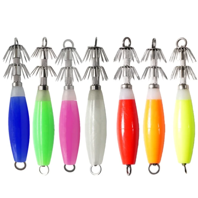 

wonderse 5pcs 10pcs 14gLuminous Squid Jig Hooks Kit Glow in Dark Fluorescent Fishing Cuttlefish Octopus Lures Night Baits Set