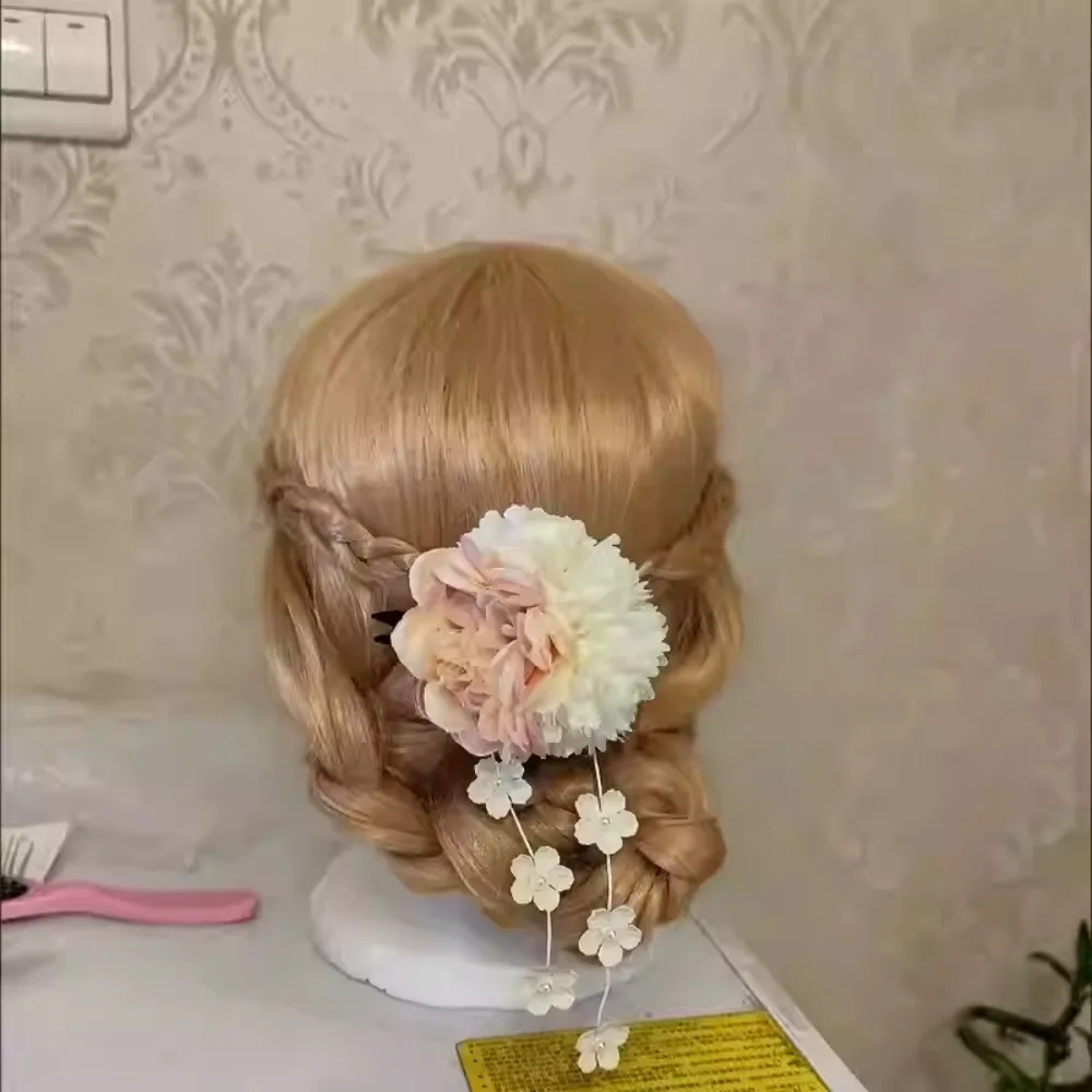 甘い花蝶サイドクリップ中国風の古代スタイルアジサイヘアクリップ韓服帽子フリンジタッセルカモノハシクリップ