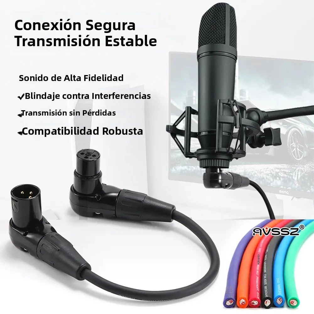 Cable con conector XLR de 3 pines de perfil bajo AVSSZ, conector en ángulo recto en forma de L, macho a hembra, para micrófono, mezclador, cámara, línea de audio profesional.