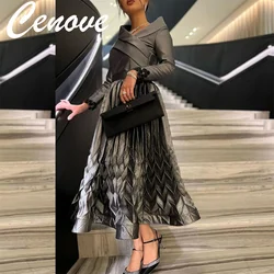 Cenove Popular A-Line V Neckline Long Sleeves Prom Dress Ankle Length  Evening Gowns Summer  Party Dress For Women