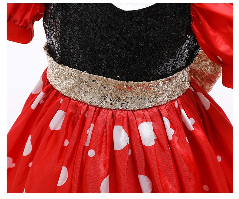 ชุดเดรสดิสนีย์มิกกี้เมาส์สำหรับเด็กผู้หญิงชุดคอสเพลย์ชุดแฟนซีผูกโบว์เสื้อยืดแขนยาว