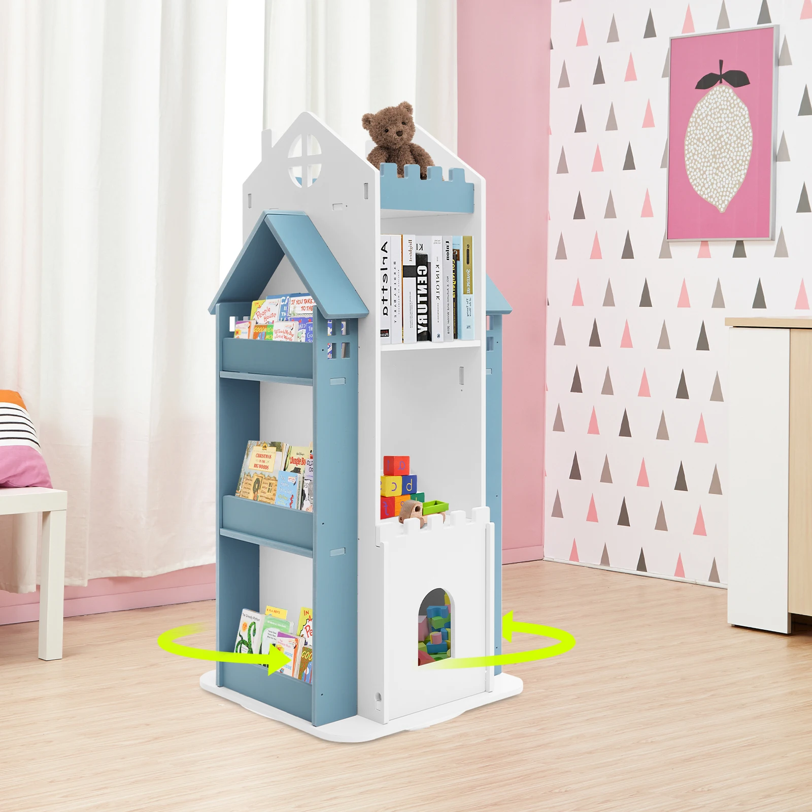 Rotating Children's Bookshelf, Book Display Shelf with Large Storage Space, Free Standing Bookshelf