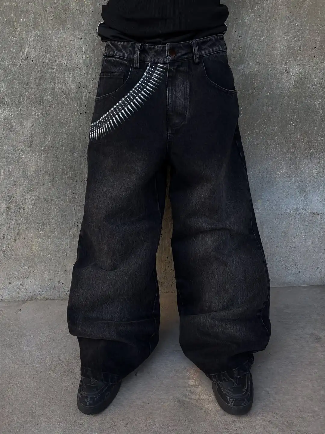 

New street hip-hop pattern printed black men jeans y2k goth punk retro wide-leg casual men and women pants