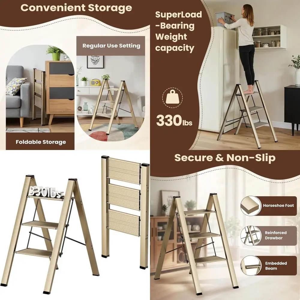 

Portable Folding Ladder Stool with Wider Non-Slip Steps, Lightweight for Home Use, Supports Up to 330 lbs.