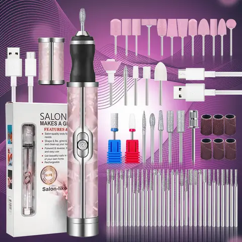Electric Nail File Set Nails 4 Speeds Cordless Acrylic Nail Tool Thick Nails Edge Shaping Polishing Grinding Nursing Dead Skin