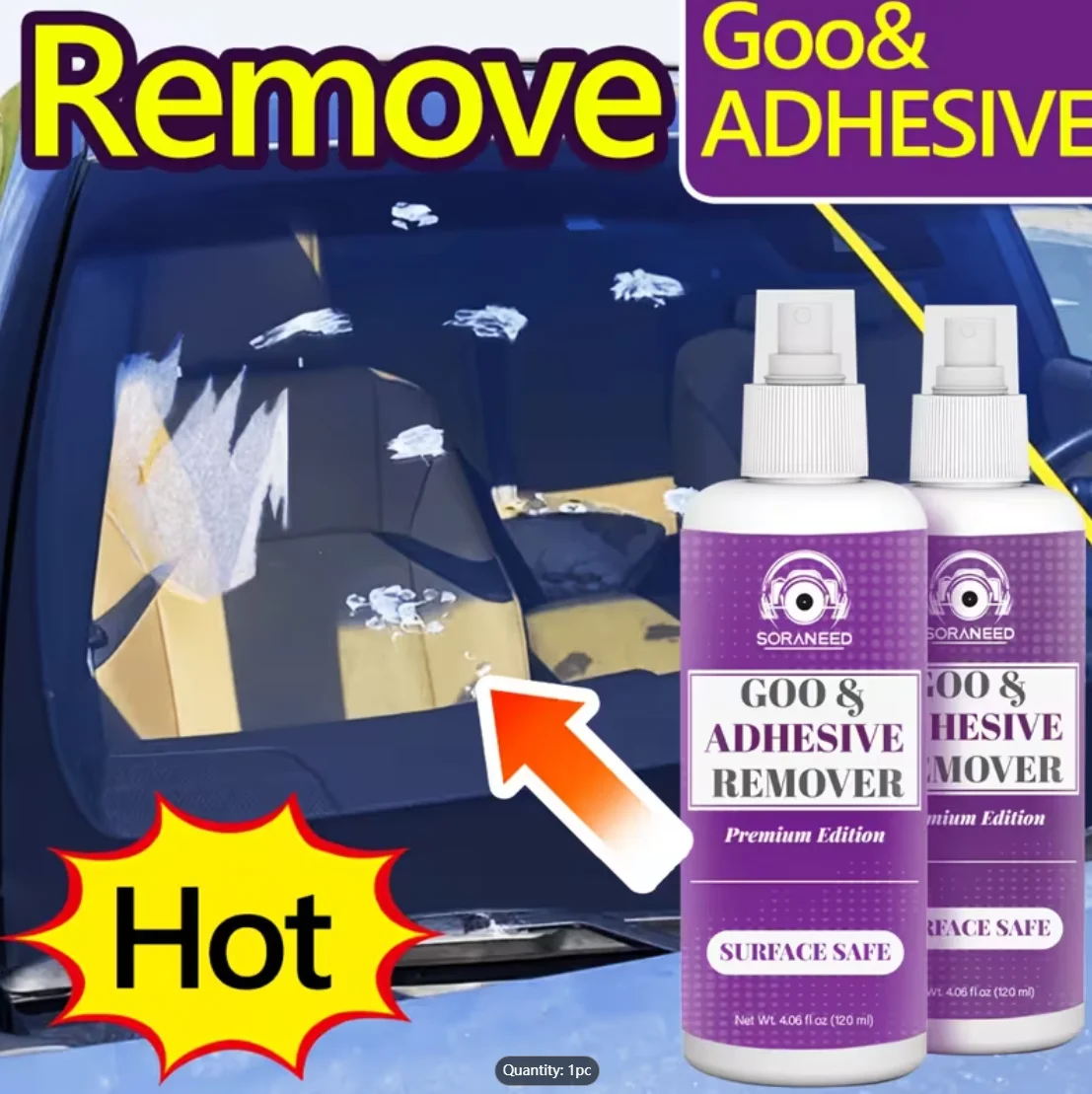 Adhesive Remover Spray, Quickly Remove Sticky Residue, Labels, Glue & Tape – No Rinse, No Residue Cleaner for Glass, Plastic & M