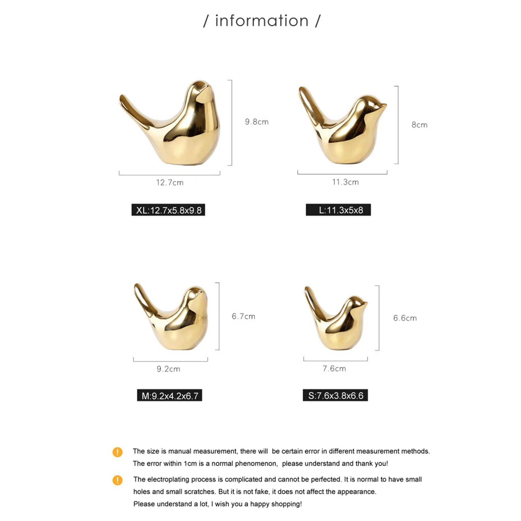 

ABYN-2 Pcs Polar House Golden Bird Figurines Bird Statues Animal Sculpture Home Decoration Crafts Gold ,XL & S