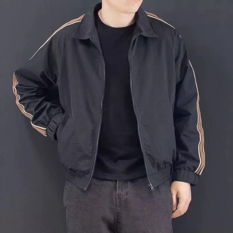 Spring Autumn Men's Work Jacket Loose Long Sleeve Anti-Wear Construction Site Workwear Casual Style Zipper Closure Outerwear
