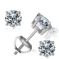 Bamoer 0.1-4ct Moissanite Screw Back Earrings for Women, D Color VVS1 Clarity Lab Created Diamond Earring White Gold Earrings