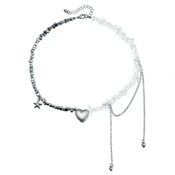 New Fashion Trend Accessories Ins Wind Love Pendant Starfish Fringe Clavicle Chain Glass Splicing Necklace for Women