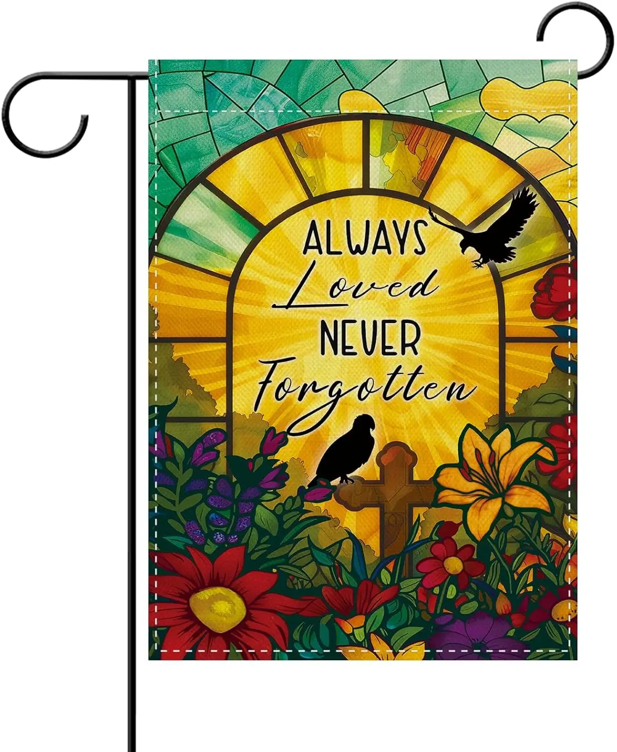 Dyrenson Christian Memorial Stained Glass Garden Flag, Religious Always Loved Never Forgotten Yard Outside Home Decoration S ZZM