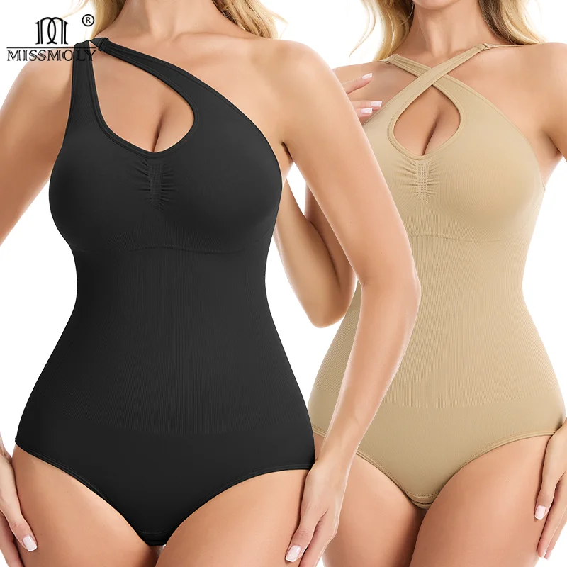 Miss Moly Women Shapewear Bodysuit Removable Padded and Strap Brief Sexy Halter Neck Underwear Soft Tummy Control Butt Lifter
