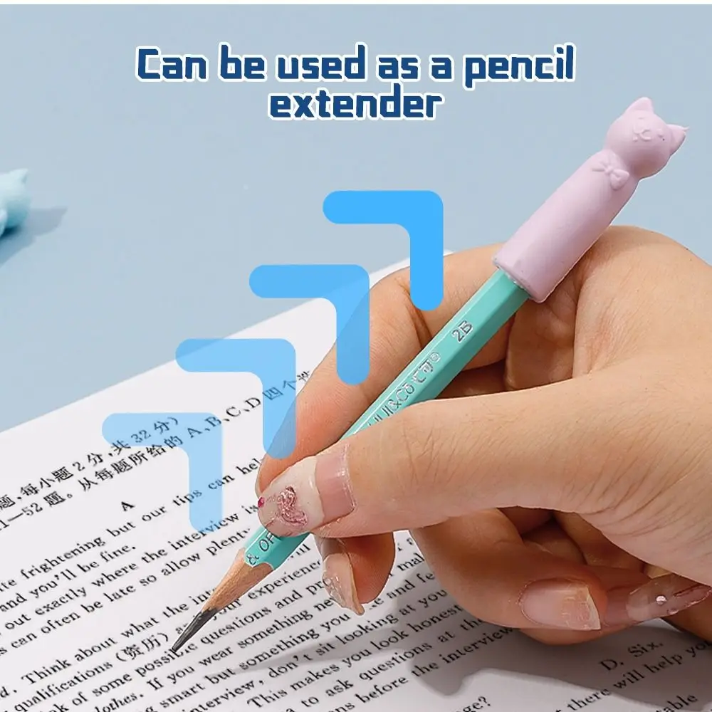 10PCS Cat Shape Pencil Nib Protective Cap Correction Stationery 2 in 1 Pencil Extender Erasers School Office Supplies