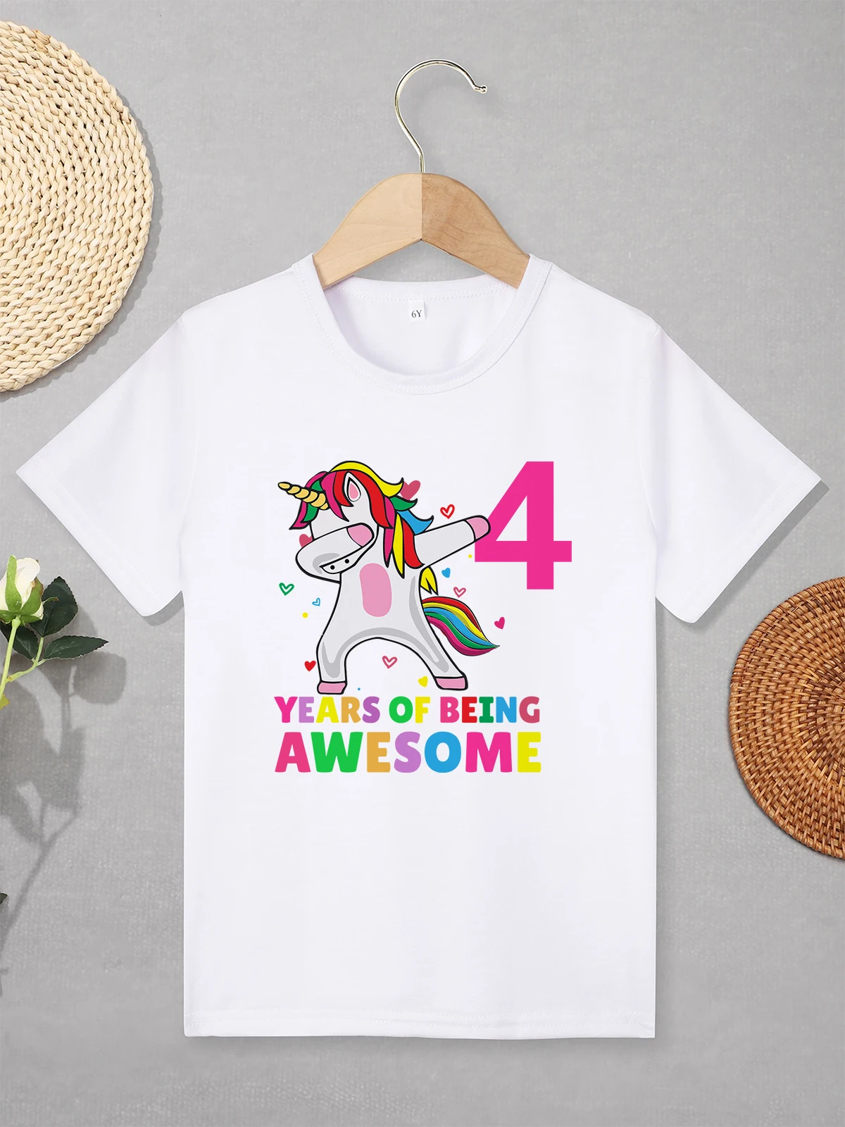 4 Years Children Boys Girls Clothes Unicorn Dab Dance Hip Hop Element Fashion Kids T Shirt Short Sleeve Trend Streetwear