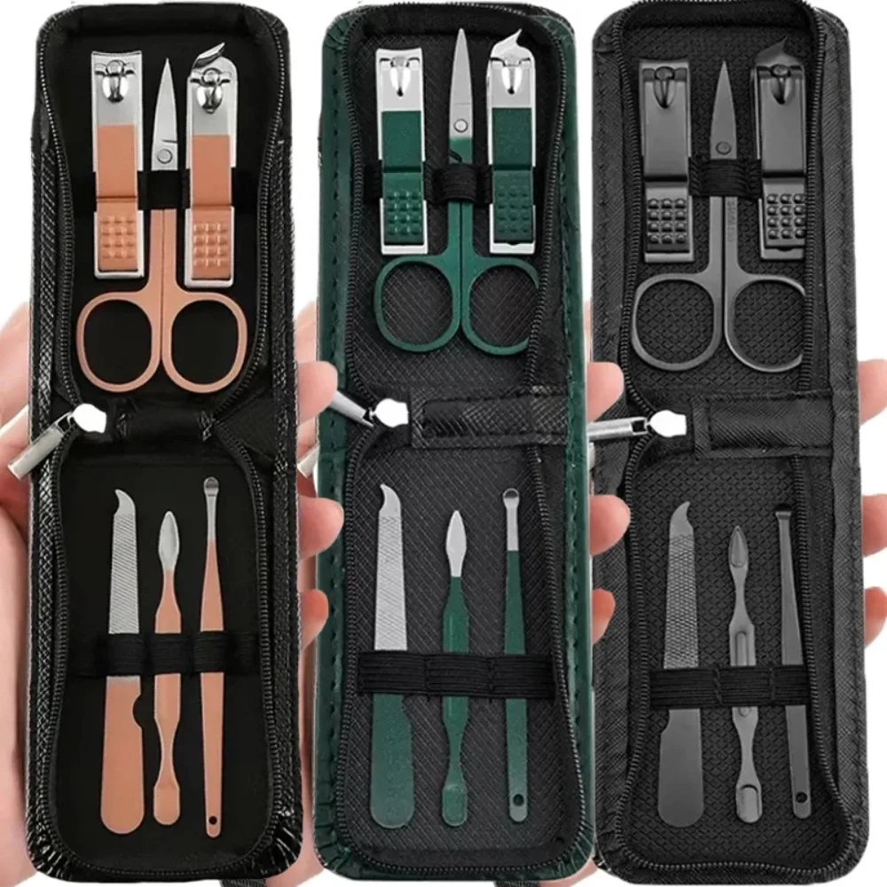 ​ Set manicure da 6 pezzi in acciaio al carbonio verde nero Kit forbici per lime per tagliaunghie portatili con custodia per viaggi a casa ​