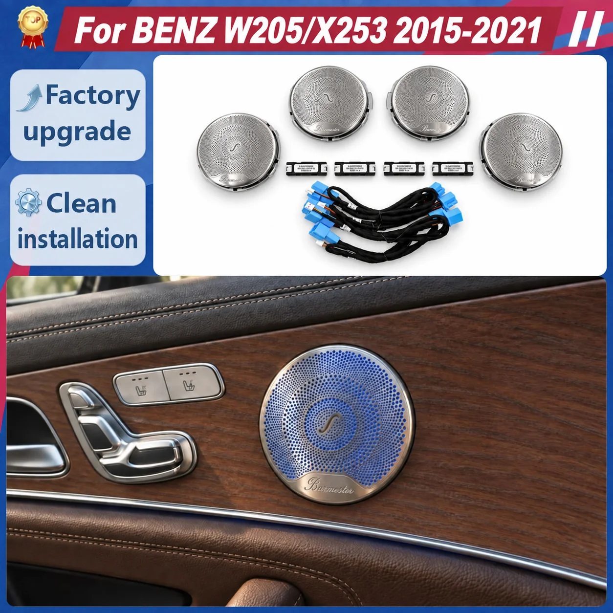 Midrange Speaker Covers with Ambient Lighting for Mercedes-Benz C-Class W205 GLC X253 2015-2021 4-Door Interior Trim Accessories