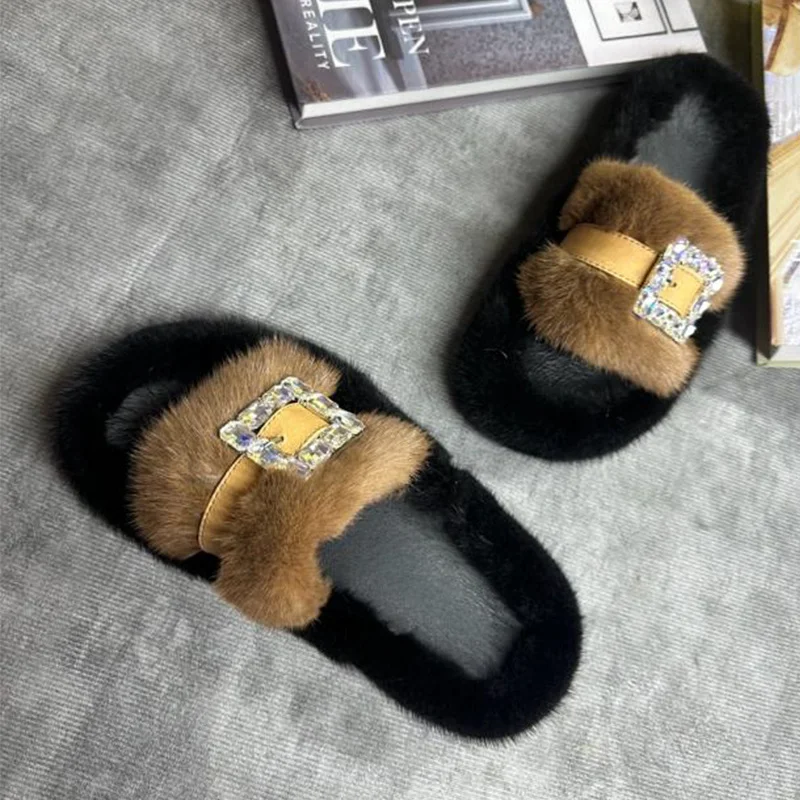 Mink Fur Slippers Women's Real Fur Slides Adult Platform Mule Shoes for Woman Thick Sole Slides Women's Sandals Summer 2026 view 5