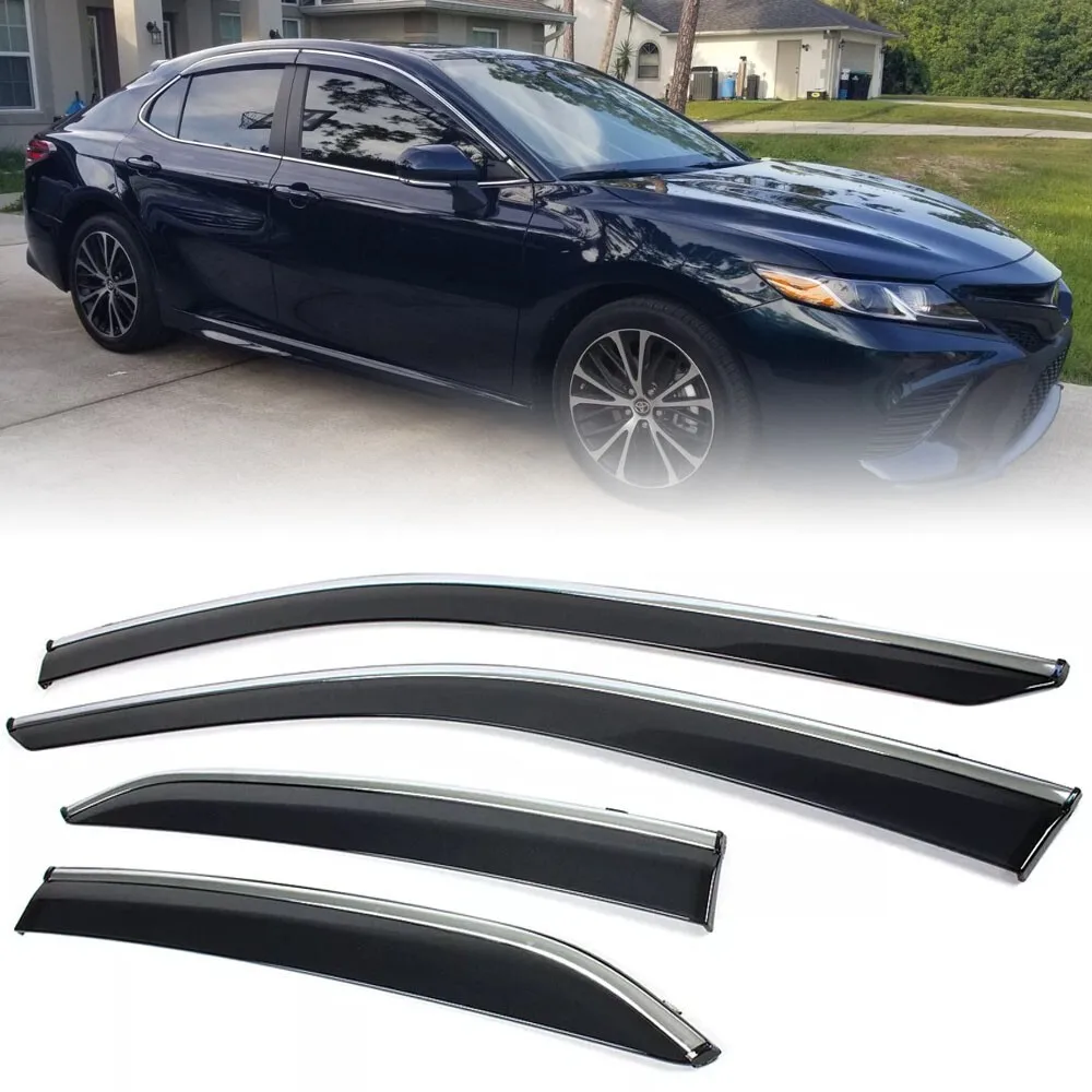 

Для Toyota Camry 8-го поколения (2018-2024) — дефлекторы окон, ветровики, защита от дождя с хромированной отделкой