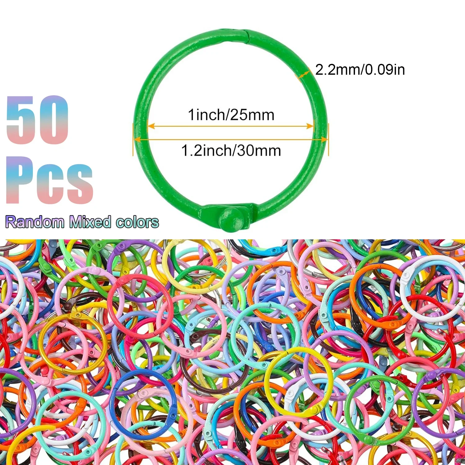 50 pezzi raccoglitore a colori anelli in metallo per schede indice anelli per libri anelli per flashcard portachiavi raccoglitore a fogli mobili per ufficio scolastico