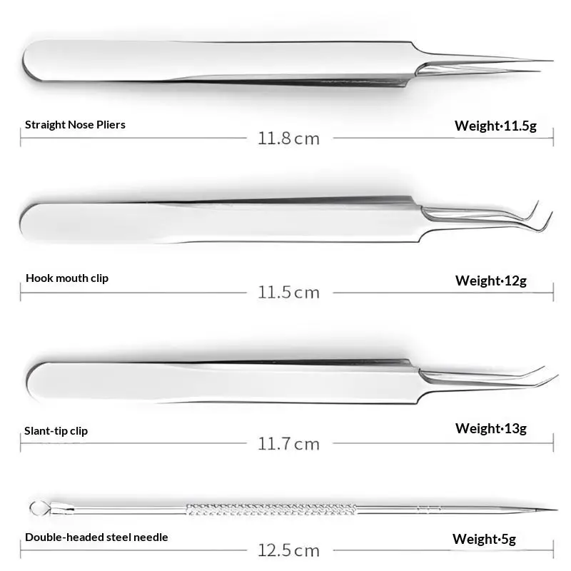 8Pcs Non-slip Handle Blackhead Remover Pimple Tool Kit Stainless Steel Acne Tweezers for Precise Extraction