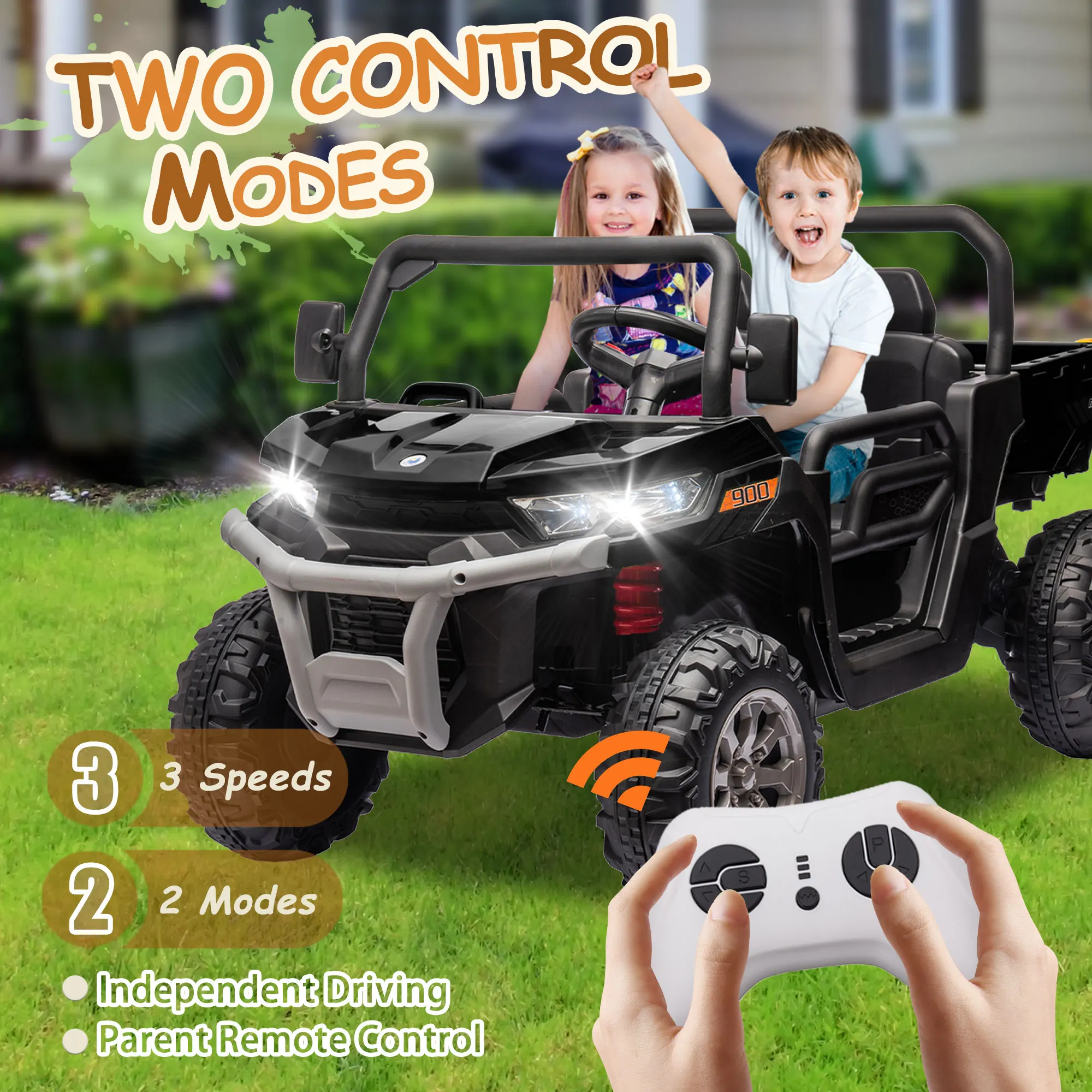 24V Ride On Truck 2-Sitzer-Ride On UTV mit 2x200W Motor Ride On Dump Truck mit Dump Bed/Schaufel Ride On Car mit ferngesteuertem Autospielzeug