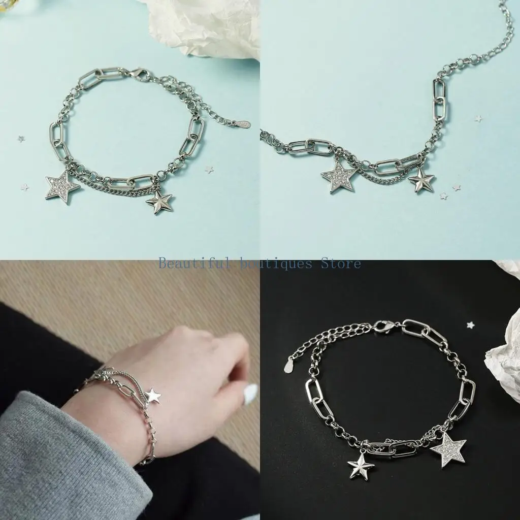 U4LF Cold Wind Hip-hop Trend Simple Bracelet Shiny Star Copper Bracelet Jewelry