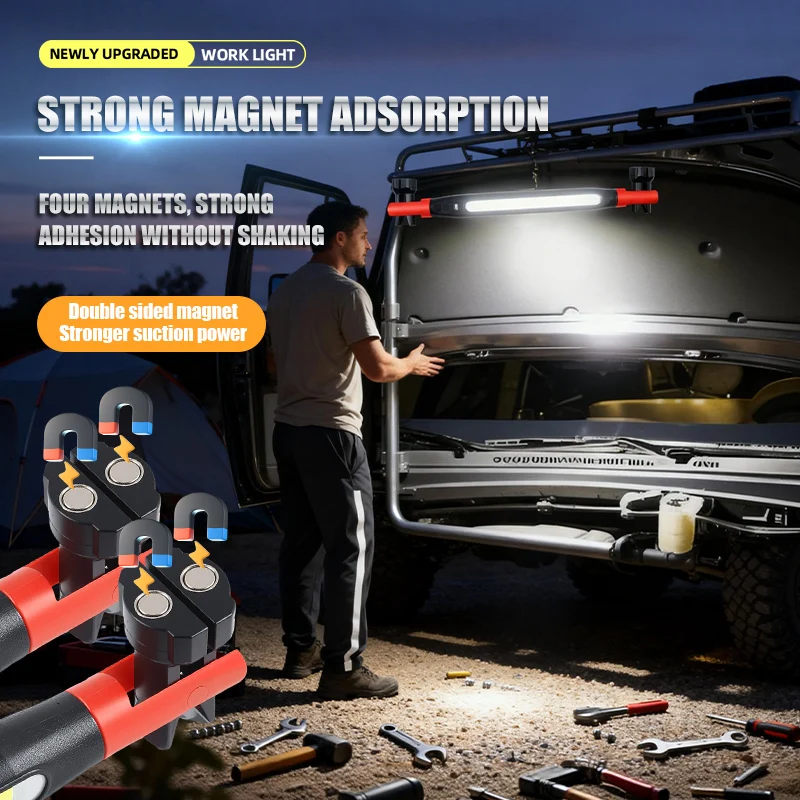 Car Maintenance Work Light Magnetic Flashlight COB Engine Hood Inspection Light LED Emergency Light Outdoor Camping Lighting