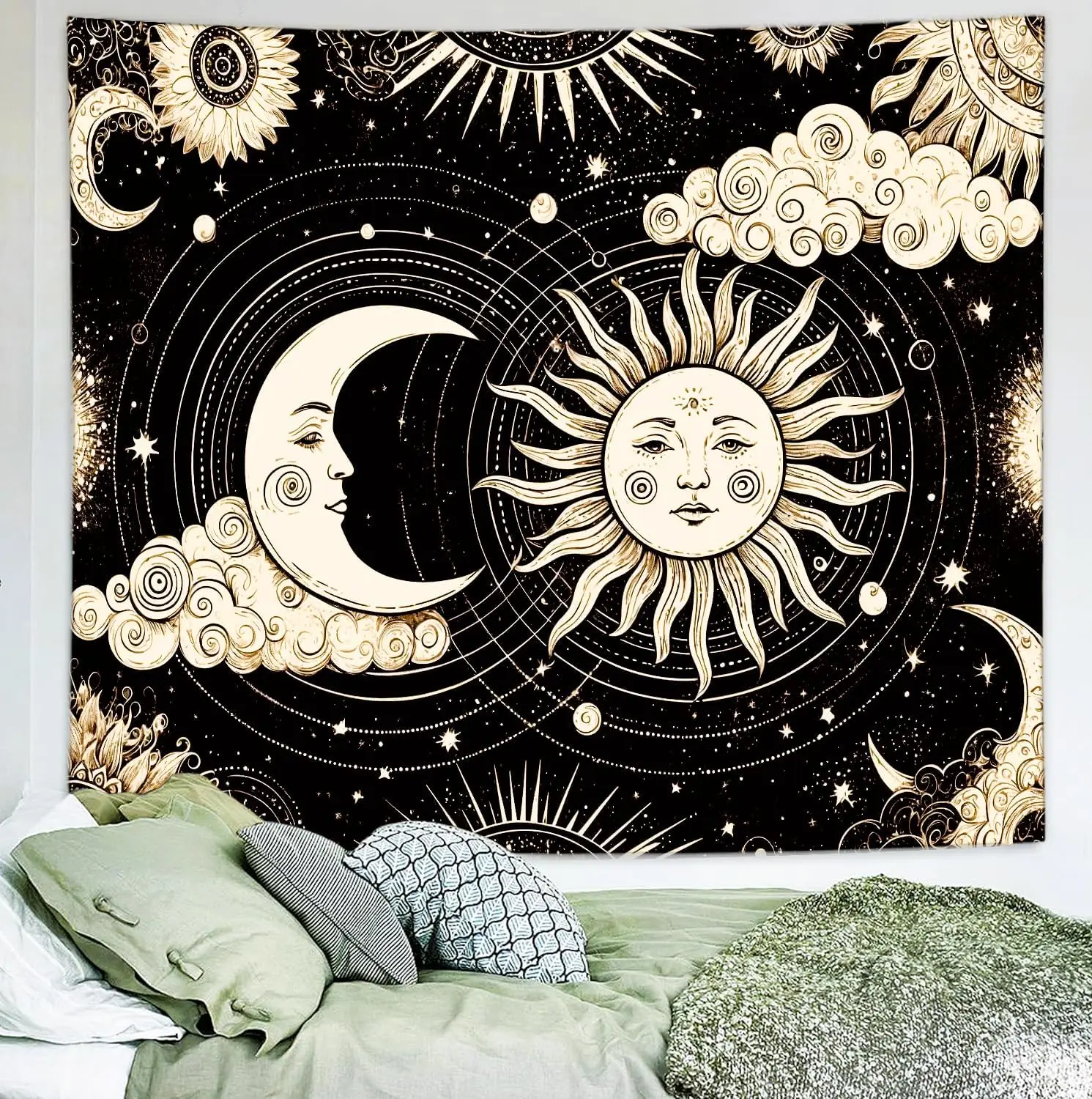 Boho Celestial Astrology Tapestry Cosmic Galaxy Wall Hanging Sun Moon Zodiac Art Decor Mystical Stars Artwork